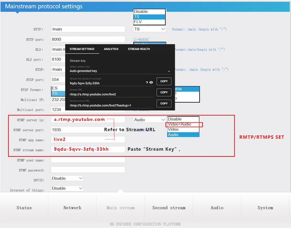 Log in the Control Web of the Video Encoder